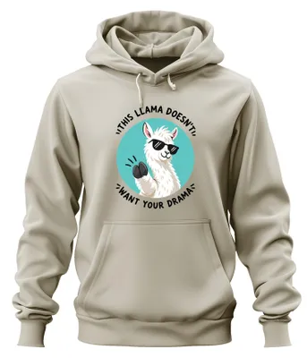 Obrázok produktu pre Táto mikina s kapucňou s motívom alpaky "Alpaca Lustig" je vyrobená z prírodného materiálu a je vo veľkosti M. Táto alpaka nechce vaše problémy