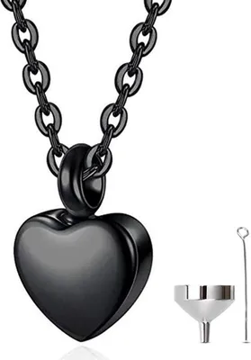 Image de Luxe Ashanger avec chaîne pour cendres, cheveux ou parfum - Bijoux commémoratifs avec aide au remplissage des cendres et sac de rangement - Cœur noir