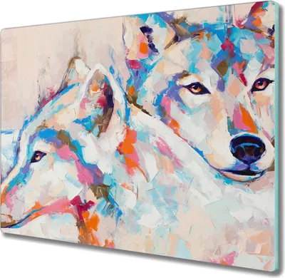 Produktbild von Coloray Hackbrett Herdabdeckplatte 60x52 cm Küchenbrett Kochplattenabdeckung Schneidebrett - Tiere Wölfe