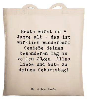 Produktbild von Mr. & Mrs. Panda Einkaufstasche Spruch 8. Geburtstag Feier - Transparent - Geschenk, Spaß, Kindergeburtstag, Laptoptasche, Happy Birthday, Tote Bag, Beutel, Überraschung