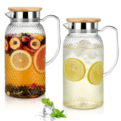 Productafbeelding van Set van 2 acrylkannen 1800 ml - Transparante karaf met deksel en handvat