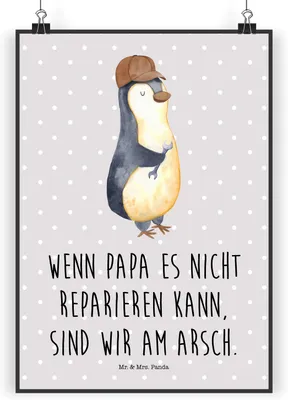 Produktbild von Mr. & Mrs. Panda Bild Wenn Papa es nicht reparieren kann, sind wir am Arsch DIN A5 - Grau Pastell - Geschenk, drucke, Vorbild, Wandbild, wanddeko, Pinguin, Muttertag, Dad