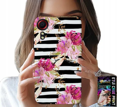 Zdjęcie produktu dla Etui Do Samsung Galaxy Xcover 5 - Kwiatki W Czarno - Białe Paski Wzory