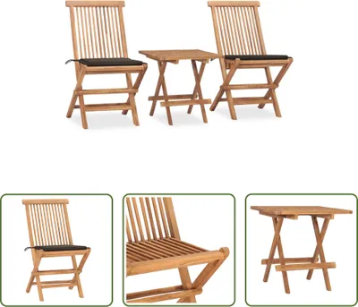 Produktbild von The Living Store 3-tlg. Garten-Essgruppe mit Kissen Klappbar Massivholz Teak