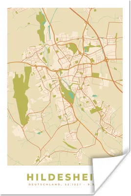 Produktbild von MuchoWow® Poster Hildesheim - Jahrgang - Stadtplan - Karte 120x180 cm - Kunstposter