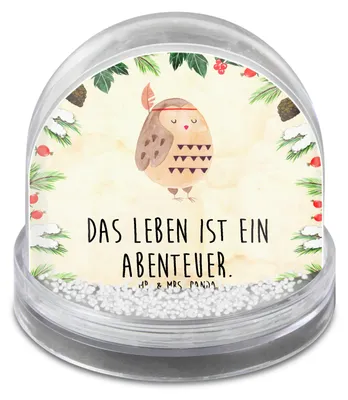 Produktbild von Mr. & Mrs. Panda Weihnachts Schneekugel Eule Federschmuck - Naturpapier - Geschenk, schnee kugel, Reisespruch, Owl, Abenteuer, dekoartikel, Weihnachten, Dekoration