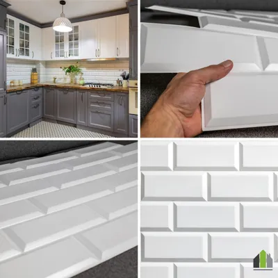 Produktbild von 3D-Wandpaneele PVC | Ziegeloptik | White Brick - 1 Platte - 0.5 m² | Für Wohnzimmer, Küche & Bad | Einfache DIY-Montage