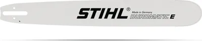 A Stihl chainsaw bar on a white background.