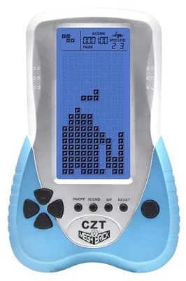 Productafbeelding van CZT Retro spelconsole met blauwe achtergrondverlichting, 23 spellen, waaronder Tank Battle/Racing. Kan een hoofdtelefoon aansluiten. Puzzel, raadsel, draagbaar, speelgoed voor kinderen (blauw)