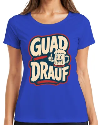 Productafbeelding van Guad Drauf bierkan Wiesn Beieren, grappig, dames T-shirt, blauw, maat M