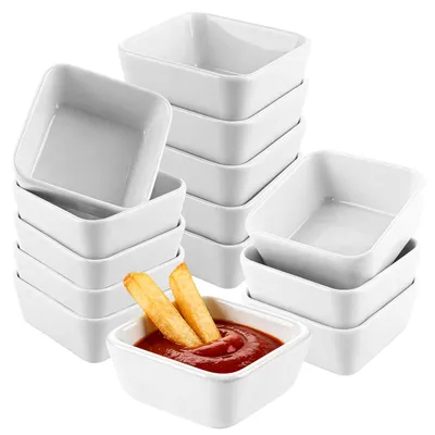14er-Set kleine Keramik-Dipschalen, weiß, quadratisch, stapelbar