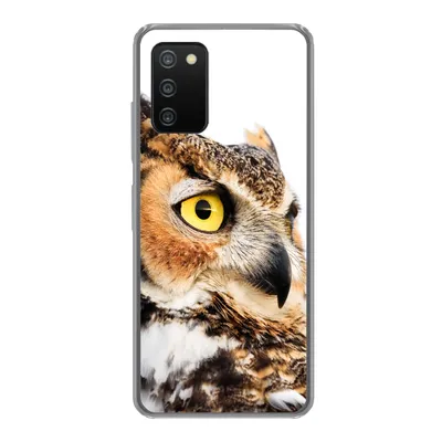 Produktbild von MuchoWow® Handyhülle Schutzhülle Hülle für Samsung Galaxy A03s Braune Eule mit weißem Hintergrund Silikon Softcase Handy Hülle - Schutz