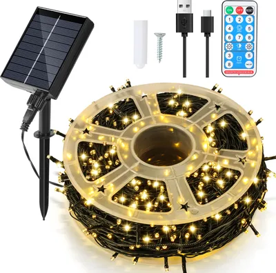 Obrázek produktu pro Jayseuw LED solární pohádková světla 80M 800LEDs vodotěsné a s 8 režimy pro venkovní vnitřní zahradní párty a vánoční dekorace venkovní osvětlení dekorace, teplá bílá