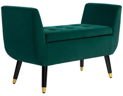 Produktbild von Polsterbank mit Stauraum, Armlehnen, Samtartiges Polyester, Kautschukholz, 107 x 42 x 65 cm, Grün