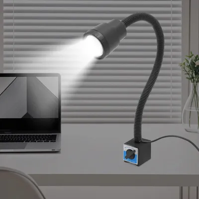 Immagine prodotto di Lampada da lavoro per macchine - LED 5 W - Base magnetica - Collo d'oca flessibile - Alimentazione CA - Per tornio/fresatrice/trapano - Nero