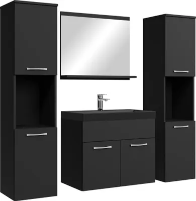 Immagine prodotto di Badplaats Set Mobili Bagno Montreal XL 60 x 35 cm - Nero Opaco - Mobile con Lavabo Nero e Pensili