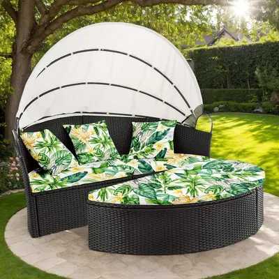 Produktbild von 168 cm Outdoor halbrunde Tagesbett Auflagenhüllen mit 3 Kissenbezügen, Ersatz Sonnenbett Abdeckungen für Garten, Terrasse & Hinterhof