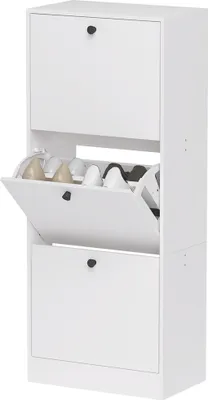Produktbild von Schuhschrank, Schuhregal, 3 Klappfächer, verstellbar, Spanplatte, Weiß