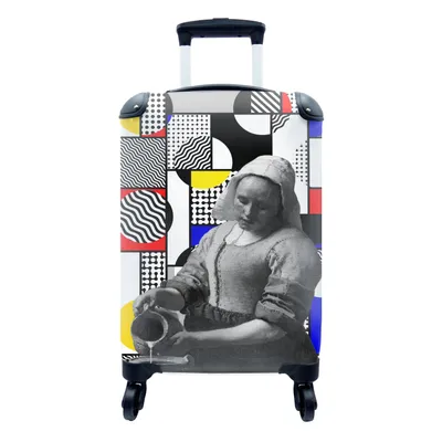 Produktbild von MuchoWow® Koffer Handgepäck Trolley Rollkoffer Kleine Reisekoffer mit 4 Rollen - Collage - Mondrian - Milchmädchen - Cabin Size < 55x40x23 cm & 55x40x20 cm - Fotokoffer - Kabinenkoffer - Boardgepäck - Reise-Box - Reisekoffer - Reisegepäck - Koffer mit Bild - Trolley für Kinder