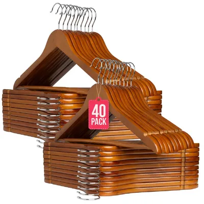 Image de COM-FORT HOUSE – Pack 40 cintres bois de noyer avec barre