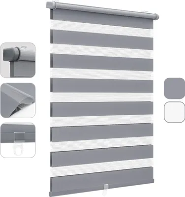 Produktbild von Doppelrollo schnurlos Duo Rollo Klemmfix Rollos für Fenster ohne Bohren & zum Bohren Faltrollo 75x150cm Dunkelgrau
