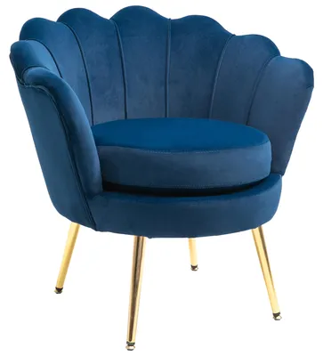 Produktbild von Samt-Loungesessel, muschelf?rmiger Sessel mit goldfarbenen Metallbeinen fš¹rs Schlafzimmer, blau