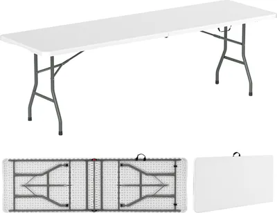 Imagen del producto de COSTWAY, mesa de jardín XXL de 245x74 cm, mesa plegable para camping, mesa plegable con superficie de HDPE y asa de transporte, mesa para fiestas, mesa para balcón, apta para 10 personas