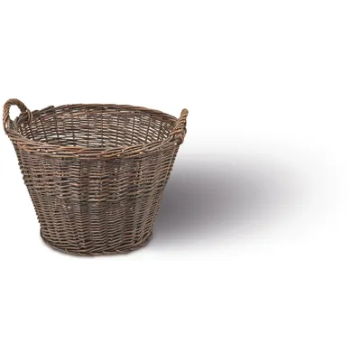 Produktbild von Holzkorb rund, Ø 60cm x H 42/49cm, dunkelbraun, Holzkorb, Kaminkorb, 2 Griffe