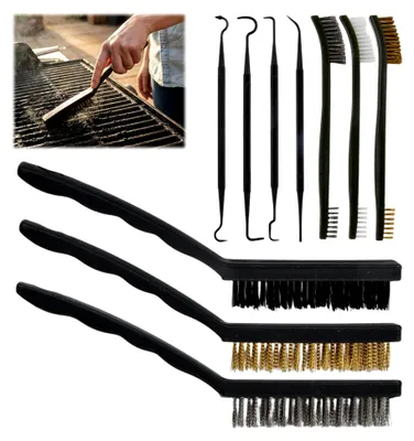 Produktbild von 10-teiliges Drahtbürsten-Set, kleine Messing- und Stahlbürsten, Edelstahlbürsten, Mini-Metallbürsten mit Nylonpinsel, Bürstenset für Schweißschmutz, zur Reinigung von Schmutz und Rost