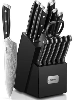 Immagine prodotto di Set di coltelli da cucina - Set di coltelli - 14 pezzi - Acciaio inossidabile - Con affilatore