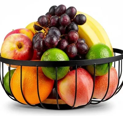 Produktbild von Famanu Obstschale mit Bambus-Schale – Metall Obst- und Gemüsehalter (schwarz)