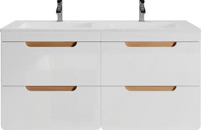 Produktbild von Waschbeckenunterschrank hängend mit Einbauwaschbecken - 120 cm - Holzfarben & Weiß - ARUBA