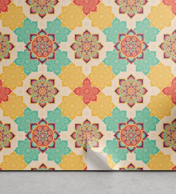 Produktbild von ABAKUHAUS marokkanisch abziehbare & klebbare Tapete für Zuhause, Boho Kultur der Ureinwohner, selbstklebendes Wohnzimmer Küchenakzent, 33 cm x 90 cm, Mehrfarbig