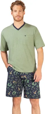 Produktbild von Hajo Herren Schlafanzug Bermuda Shorty V-Ausschnitt Premium Baumwolle Khaki