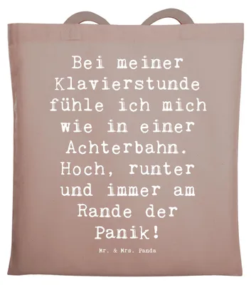 Produktbild von Mr. & Mrs. Panda Schultasche Spruch Klavier Achterbahn - Braun Pastell - Geschenk, Konzert, Musikunterricht, Jutebeutel, Instrument, Lernen, Tasche, Elfenbeintasten