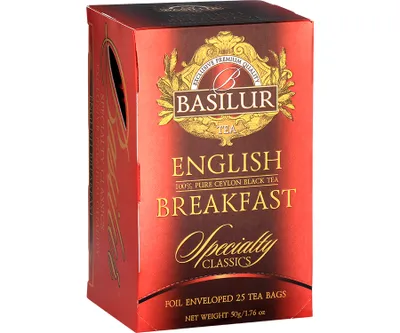 Zdjęcie produktu dla Basilur ENGLISH BREAKFAST herbata czarna ANGIELSKA Broken Orange Pekoe Fannings w kopertach saszetkach - 25x2g