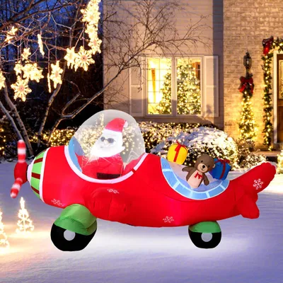 Produktbild von GOPLUS 2,2m aufblasbarer Weihnachtsmann im Flugzeug, Weihnachtsdekoration mit LED Lichtern & Gebläse, Weihnachtsbeleuchtung XXL für Hof & Garten