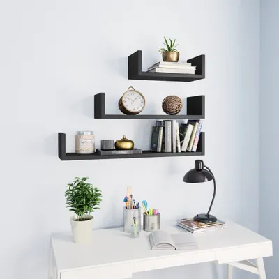 Image de Étagère murale 3 pcs. Gris Bois composite
