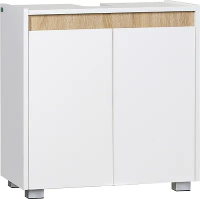 Produktbild von kleankin Waschbeckenunterschrank, Badezimmer-Unterschrank, niedriger Schrank mit 2 Türen und kippsicherem Innenstauraum, 57 x 33 x 60 cm, weiß