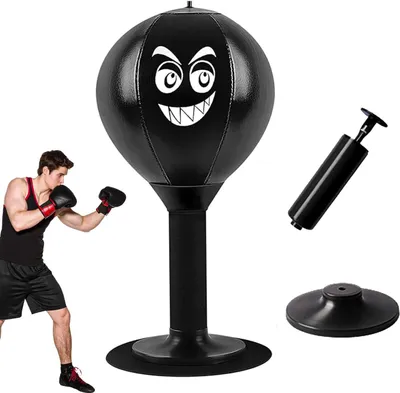 Immagine prodotto di Tavolo con sacco da boxe e ventosa, sacco da boxe da scrivania con molla e pompa ad aria, mini sacco da boxe per ufficio e casa, sacco da boxe autoportante per alleviare lo stress