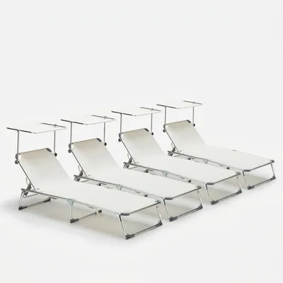 Image de 4 Chaises longues Mer pliable avec toit solaire California - Blanc