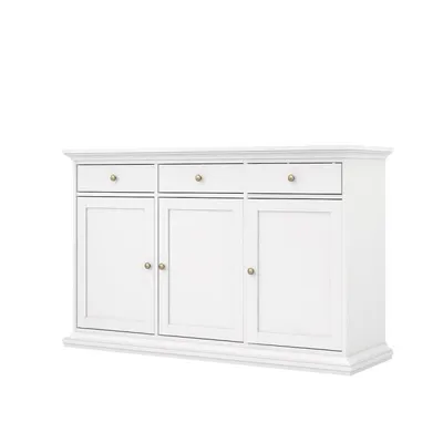 Produktbild von Sideboard 3 Türen 3 Schubladen - Weiß - L 143,7 x T 46,1 x H 91,7 cm