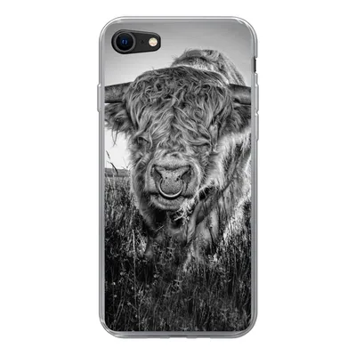 Produktbild von MuchoWow® Handyhülle Schutzhülle Hülle für iPhone 8 Schottischer Highlander - Schwarz und Weiß Silikon Softcase Handy Hülle - Schutzhaube