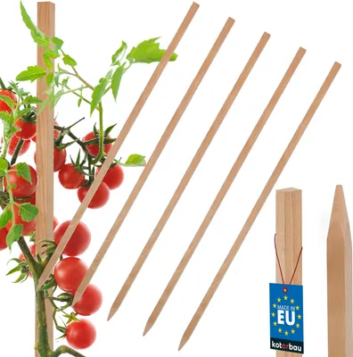 Produktbild von KOTARBAU® 5er Set Pflanzstäbe 60cm Tomaten & Gurken Rankhilfe Tomatenstäbe Holzpfähle Holzstäbe Pflanzenstütze Holzpfosten  aus Buchenholz Natürlich