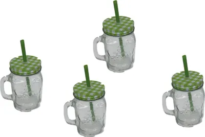 Produktbild von Trinkglas mit Deckel und Strohhalm - 4er Set / je 480 ml