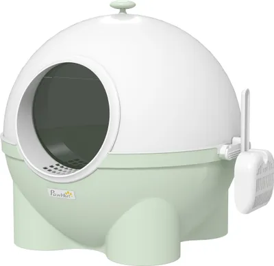Produktbild von PawHut Katzentoilette mit abnehmbarem Deckel, Katzentoilette aus Kunststoff mit Schaufel, Tragfähigkeit 4 kg, 53 x 51 x 48 cm, Grün
