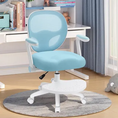 Produktbild von HOFFREE Kinder Schreibtischstuhl Ergonomischer Drehstuhl mit klappbaren Armlehnen & Fußstütze, atmungsaktiver Netzstuhl in Blau, für Jungen & Mädchen
