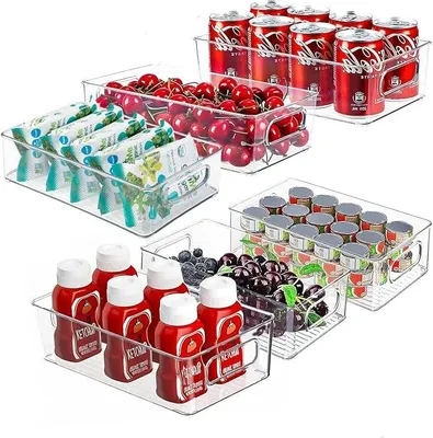 Produktbild von PolkaHome® Koelkastorganizer Set 6-teilig Transparent Stapelbar BPA-frei Vorratsdosen mit Griff