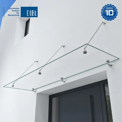 Produktbild von doporro Vordach Überdachung VSG mit SGP Folie VDG02K Maße:90x300cm 2 Edelstahl Haltestangen Transparentes Glasvordach Regenschutz für Haustür