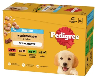 Obrázek produktu pro Pedigree Junior, 12 x 100g, sáčky s mokrým krmivem pro štěňata, v želé, mix čtyř příchutí